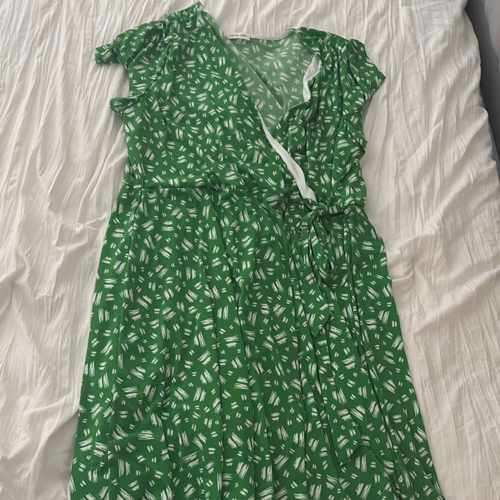 Green Floral Wrap Dress
